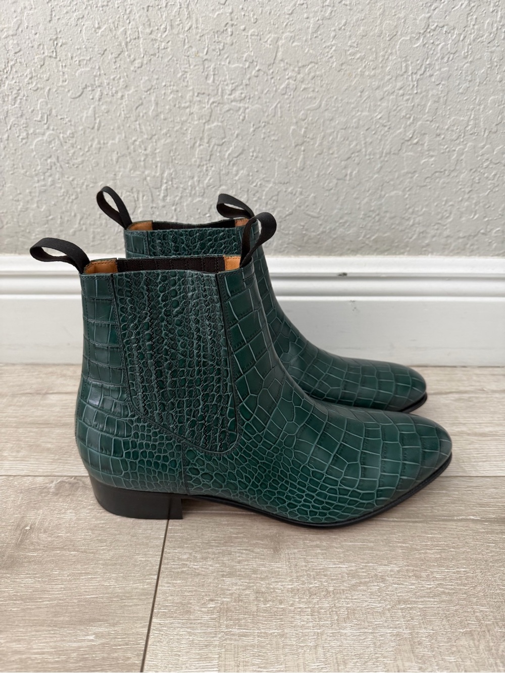 Tom Ford Green Croc-Embossed Leather dark green Chelsea Boots men 11.5